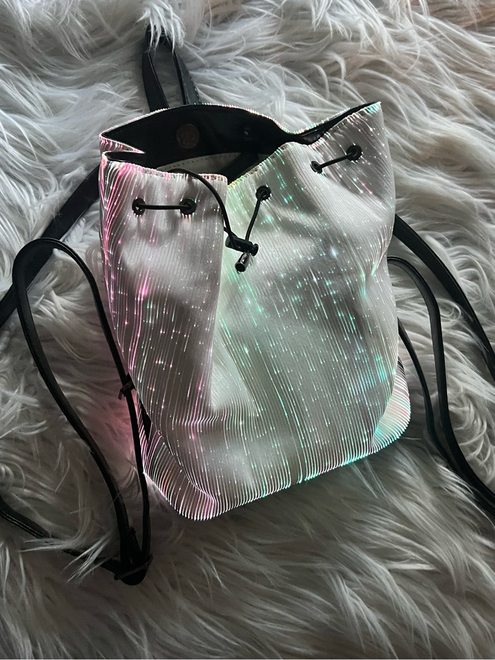 Light up fiber optic multi color option festival Drawstring Bucket Backpack